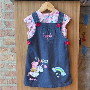 Peppa Pig overall dress and top set, 3-4Y
